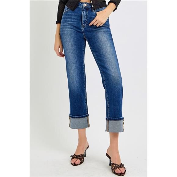RISEN Full Size High Rise Ankle Straight Cuffed Jeans Plus Size - Picture 3 of 6